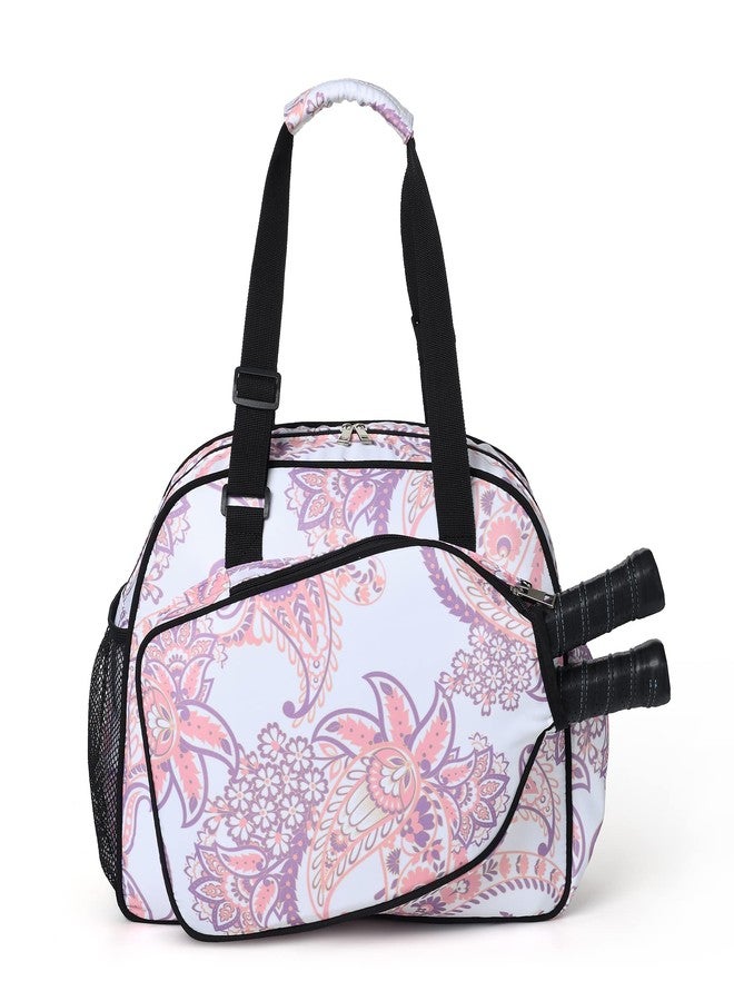 Boulder Bee | Premium Pickleball Bags | PickleBall Tote Bag for Women | Women’s Hand/Shoulder Gym Bag w Water Bottle Holder | With Racquet/Paddle Holder (Pink cashew flower) - Image 1