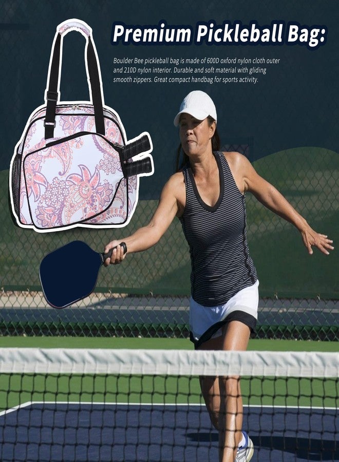 Boulder Bee | Premium Pickleball Bags | PickleBall Tote Bag for Women | Women’s Hand/Shoulder Gym Bag w Water Bottle Holder | With Racquet/Paddle Holder (Pink cashew flower) - Image 2