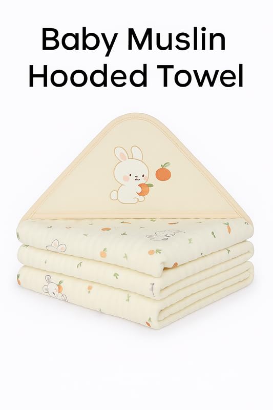 TEDDYIFY Baby Muslin Hooded Towel (Beige) – Ultra Soft, Absorbent & Breathable Bath Wrap | Newborn & Toddler | Lightweight, Quick Dry & Gentle on Baby Skin (1) - Image 5