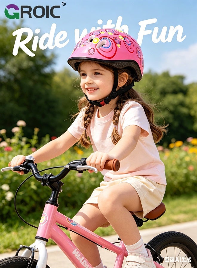 GROIC 7Pcs Kids Bike Helmet Set,Skateboard Knee Pads, Helmet Pad Set Protective Gear Set,Kids Helmet Set with Knee Elbow Wrist Pads for Skateboard Cycling Scooter Rollerblading(Pink-Circle) - Image 3