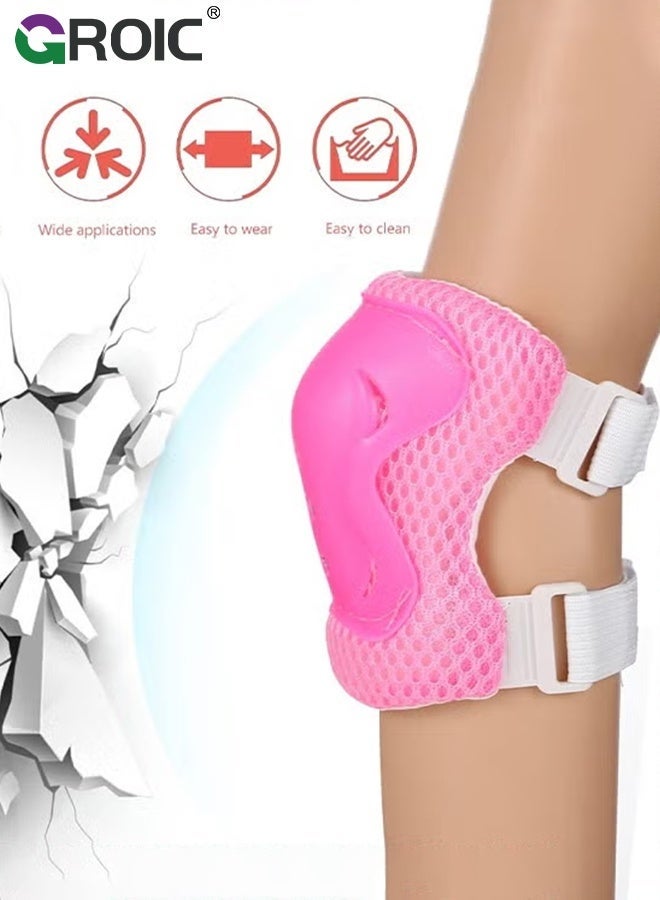 GROIC 7Pcs Kids Bike Helmet Set,Skateboard Knee Pads, Helmet Pad Set Protective Gear Set,Kids Helmet Set with Knee Elbow Wrist Pads for Skateboard Cycling Scooter Rollerblading(Pink-Circle) - Image 2