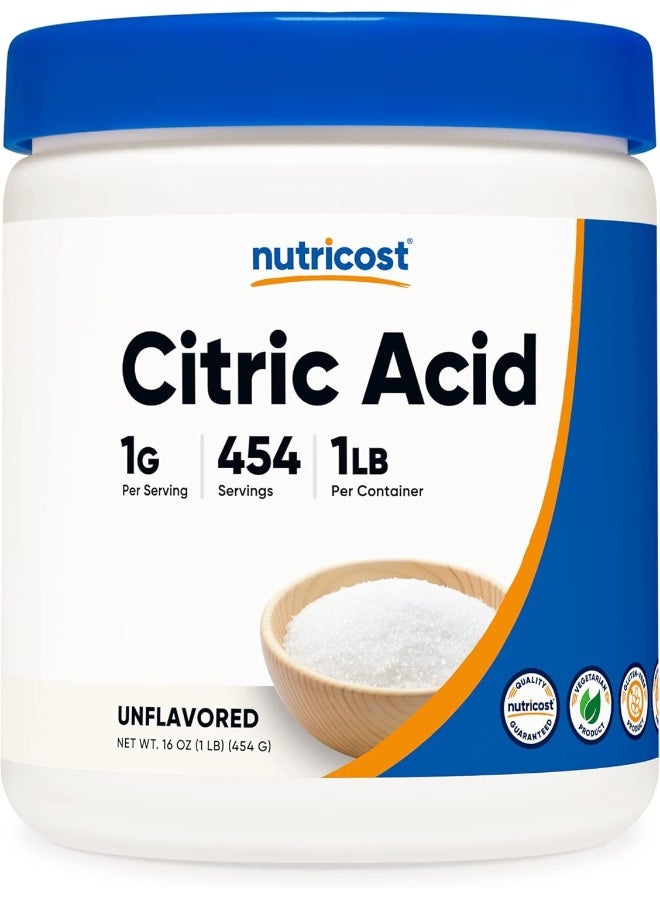 Nutricost Citric Acid Powder (1LB) - 1G Per Serving, Non-GMO, Gluten Free - Image 1
