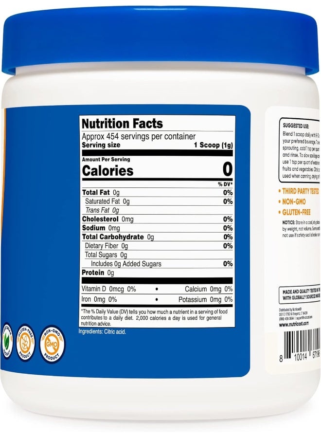 Nutricost Citric Acid Powder (1LB) - 1G Per Serving, Non-GMO, Gluten Free - Image 3