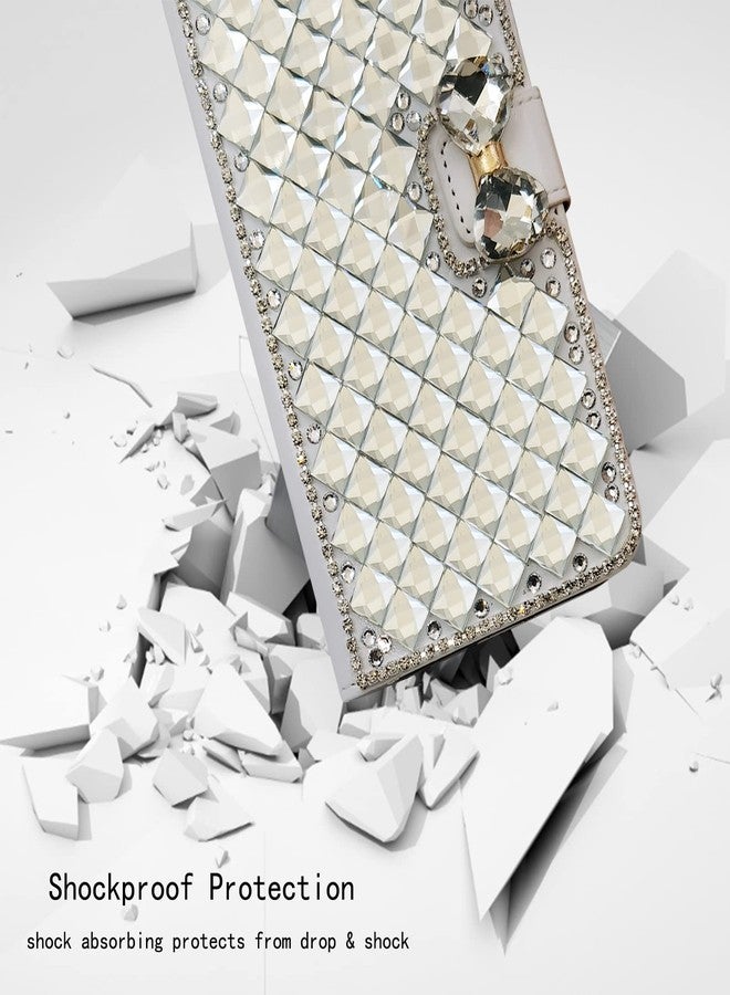 أوميو جراب محفظة فاخر من أوميو لهاتف آيفون 11، مزين بالترتر اللامع وحامل بطاقات مرصع بالألماس مع حامل، مقاوم للصدمات، مانع للانزلاق، غطاء قلاب أنيق للنساء والفتيات، لون أبيض - Image 4