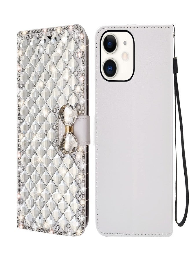 أوميو جراب محفظة فاخر من أوميو لهاتف آيفون 11، مزين بالترتر اللامع وحامل بطاقات مرصع بالألماس مع حامل، مقاوم للصدمات، مانع للانزلاق، غطاء قلاب أنيق للنساء والفتيات، لون أبيض - Image 2