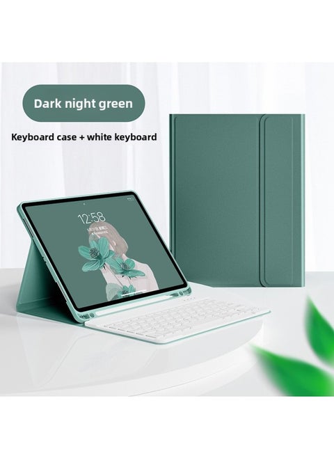 For Ipad Air6 Silent Bluetooth Keyboard Protective Cover Apple 10 Generation 10.2 Pro110.9 Pen Slot Leather Case-Color:Dark Night Green + White Keyboard (with Exquisite Packaging)-Product Type:iPad  9.7（2017/2018)/Pro 9.7/ipad Air 2