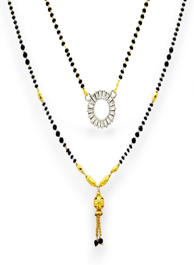 Elleva Mangalsutra for Women Stylish New | Traditional Mangalsutra with Black Beads Gold & White, (Pack Of 1) - Image 1