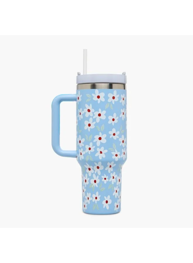 لايف ستايل Daisy Print Double Wall Stainless Steel Tumbler with Straw