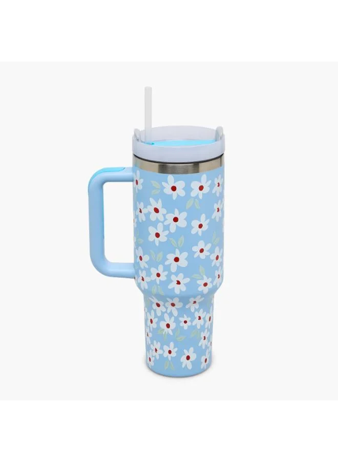 لايف ستايل Daisy Print Double Wall Stainless Steel Tumbler with Straw