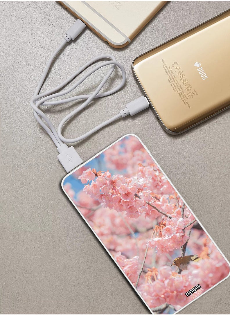 Theodor - 10,000 mAh Super Fast Charging Ultra Compact Power Bank with Quick Charge & Power Delivery, Portable Charger For iPhone and Android Pink flowers - Image 1