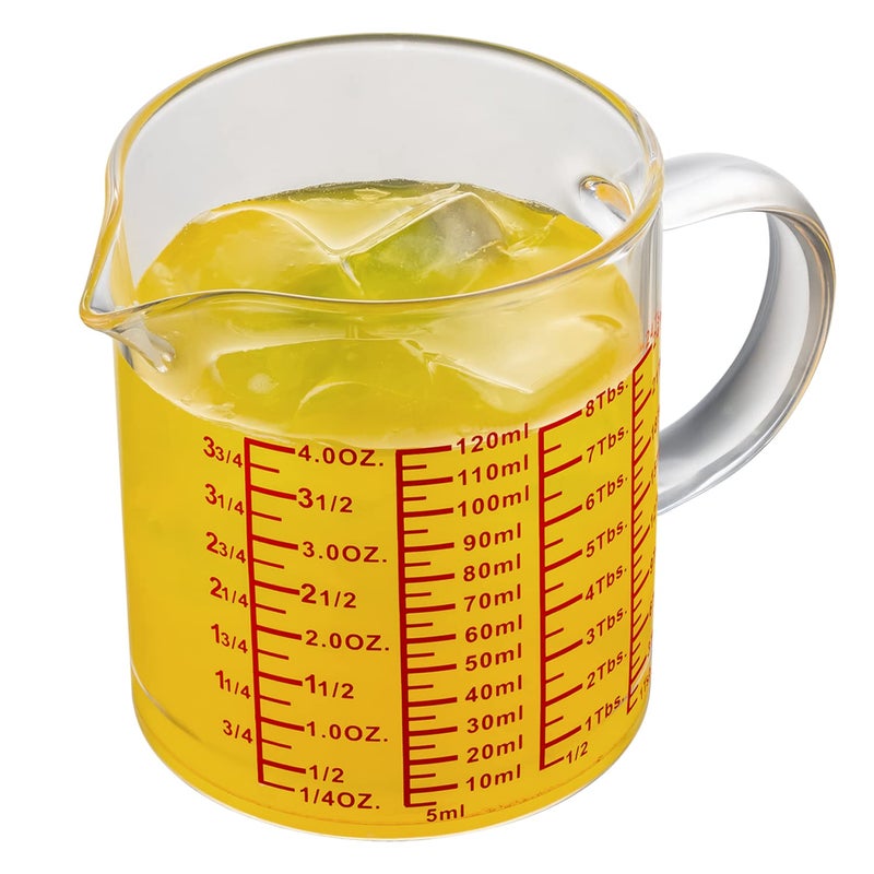 Ackers BORO33 Measure Glass Insulated handle VShaped SpoutMade of High Borosilicate Glass Measuring for Kitchen or Restaurant Easy to Read 120 ML 4 Oz