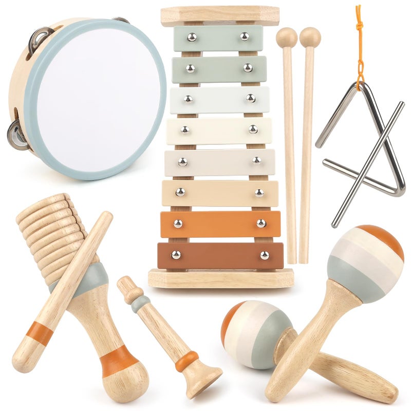 Vanplay Musical Instruments 6 in 1 Wooden Musical Toys for 2 3 Year Old Boy Girls Birthday Gifts Neutral Colors with Modern Boho Xylophone for Toddler Preschool Educational Toy for Baby 18 Months - Image 3