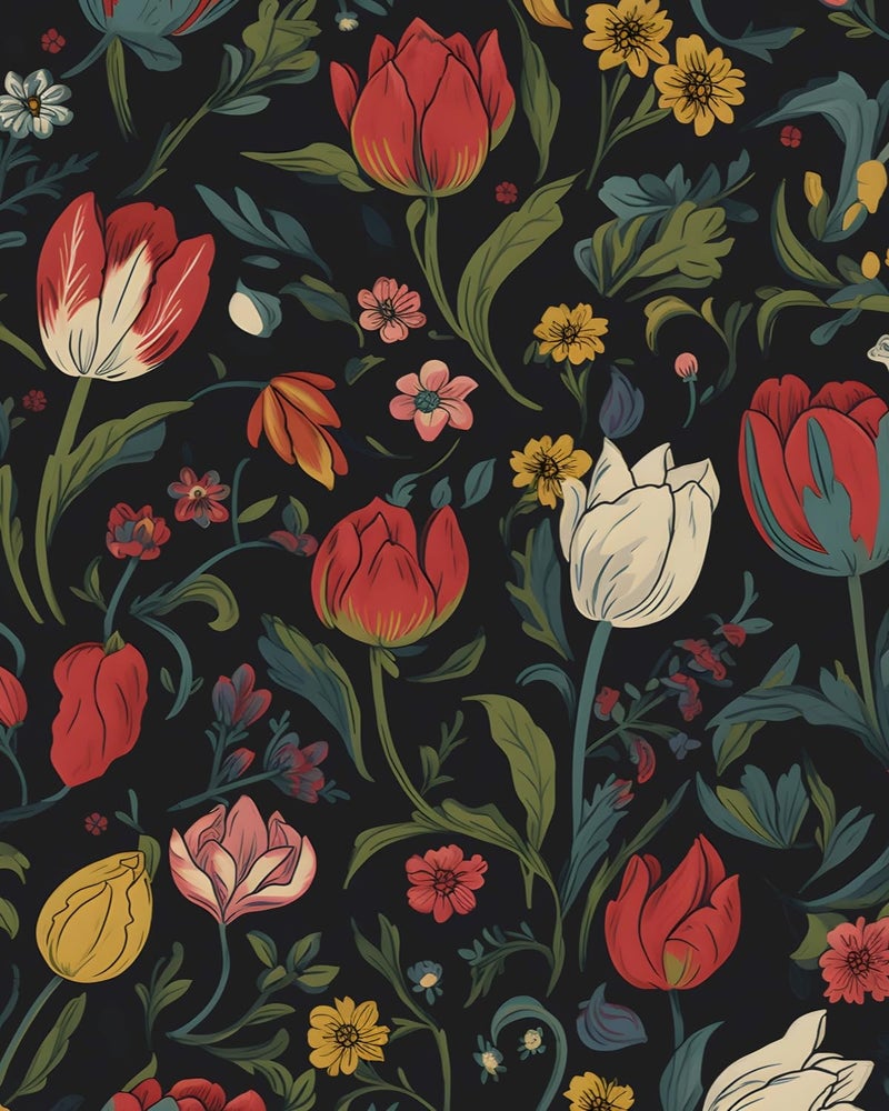 BOKEBEVE Wallpaper Peel and Stick Vintage Dark Floral Wall Paper Boho Contact Paper for Bedroom Bathroom Shelf Black Red Removable Self Adhesive Renter Friendly 175 x 118In