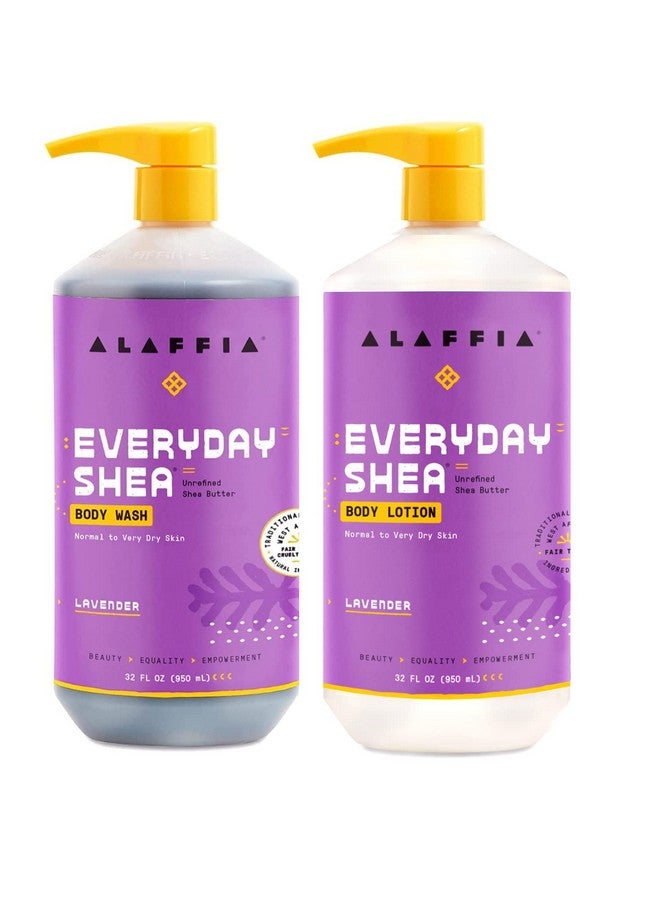 Alaffia Everyday Shea Body Lotion And Body Wash Bundlenormal To Very Dry Skin Moisturizes And Cleanses Soft And Supple Skin With Shea Butter Lemongrass Neem And Coconut Oil Lavender 32 Oz Each - Image 1