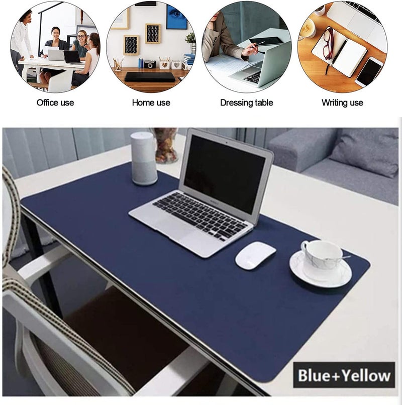Handcuffs Mouse Pad, Desk Mat Extended for Work from Home/Office/Gaming | PU Leather | Anti-Skid, Anti-Slip, Reversible Deskspread - Navy Blue & Yellow - Image 5