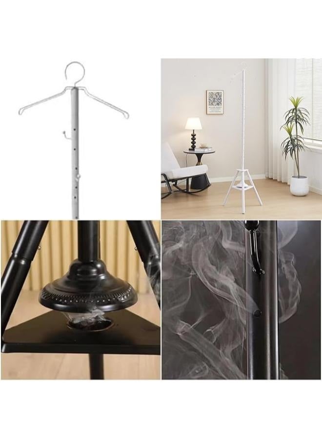 Cloth Incense Burner Stand,Garment Steamer Stand, 175cm Long Bakhoor Burner Stand Hanger With Steaming Clothes, Cloth Hooks And Holes For Home Bedroom Hotel Hall Tree for Robe, Coats, Hats, Scarves, And Clothe (White)  - Image 4
