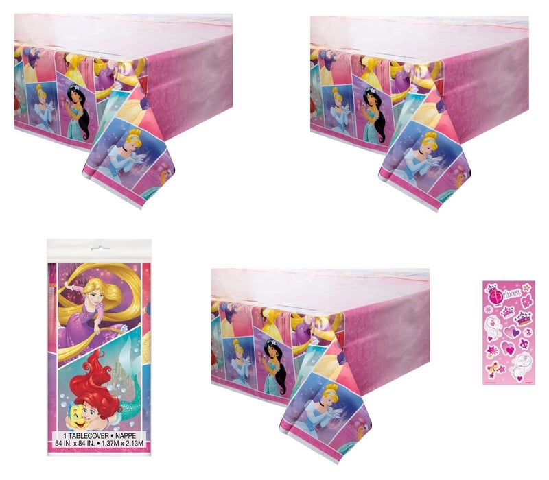 Unique Disney Princess Party Supplies Decoration Bundle Pack Includes 3 Plastic Table Covers 54" x 84" - Image 2