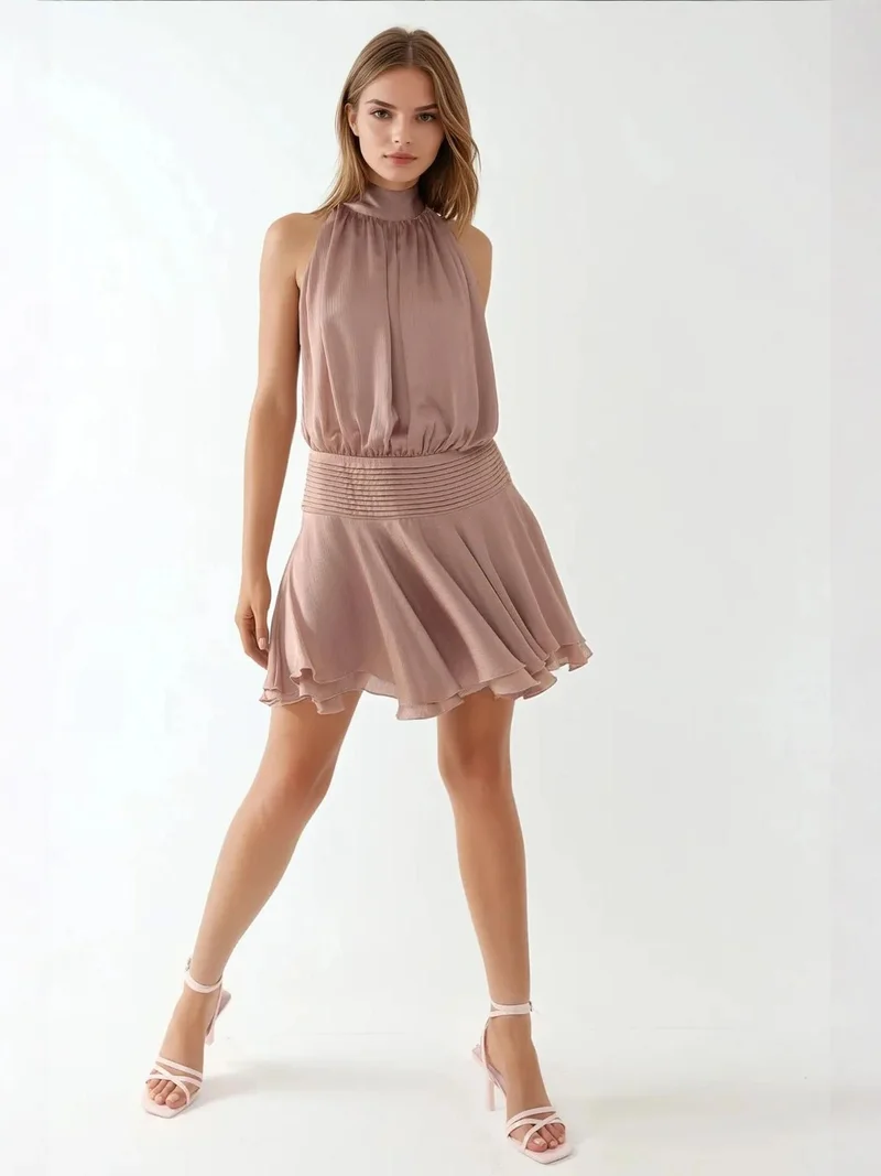 HICCUP Textured Turtleneck Mini Dress