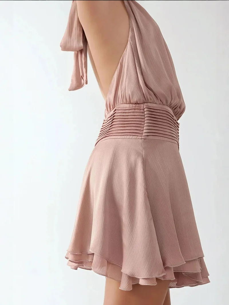 HICCUP Powder Pink Textured Turtleneck Mini Dress for Women | Best Price UAE