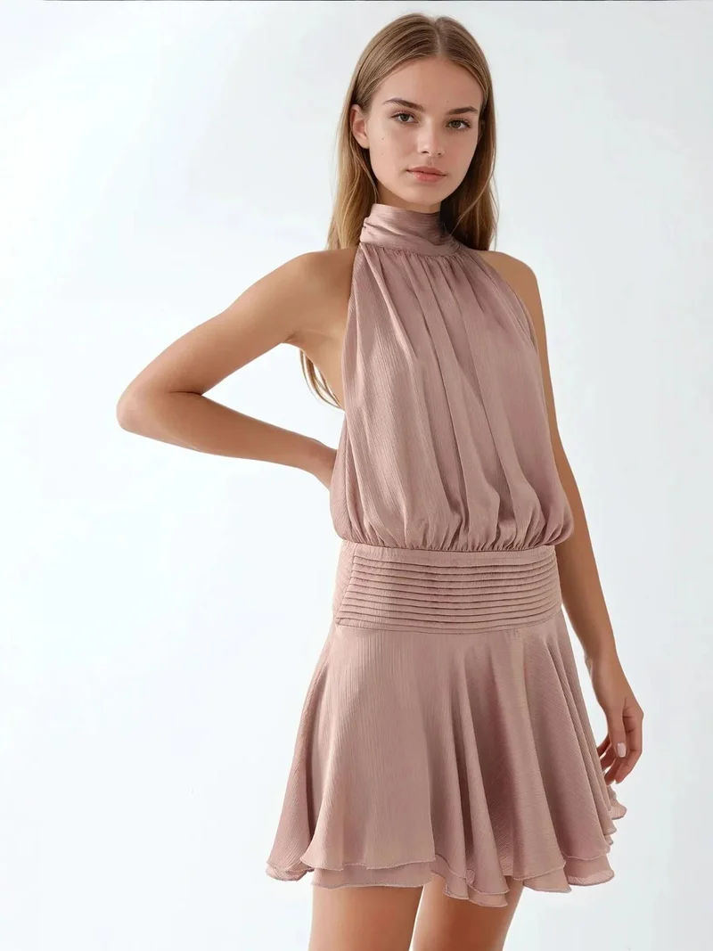 HICCUP Textured Turtleneck Mini Dress