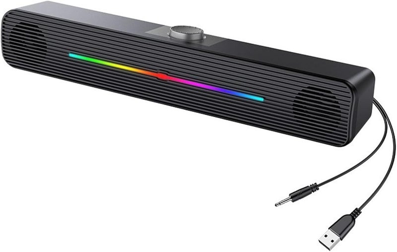 Computer/Laptop Speakers for PC Desktop Monitor, PC Sound Bar - USB-Powered 3.5mm AUX Plug -n-Play, Superb Stereo Sound, with Gradient RGB Lighting（Black） - Image 1