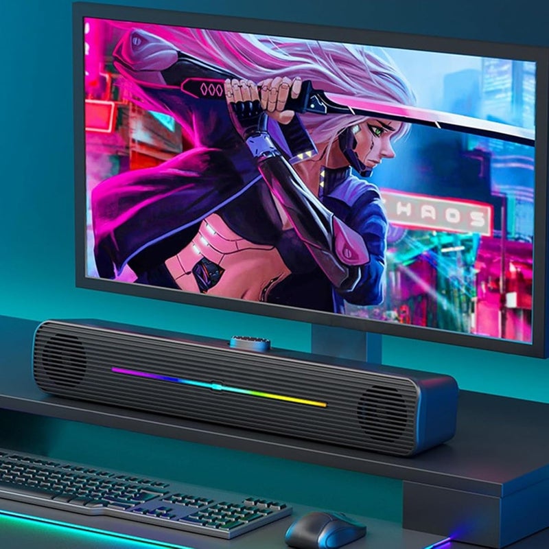 Computer/Laptop Speakers for PC Desktop Monitor, PC Sound Bar - USB-Powered 3.5mm AUX Plug -n-Play, Superb Stereo Sound, with Gradient RGB Lighting（Black） - Image 4