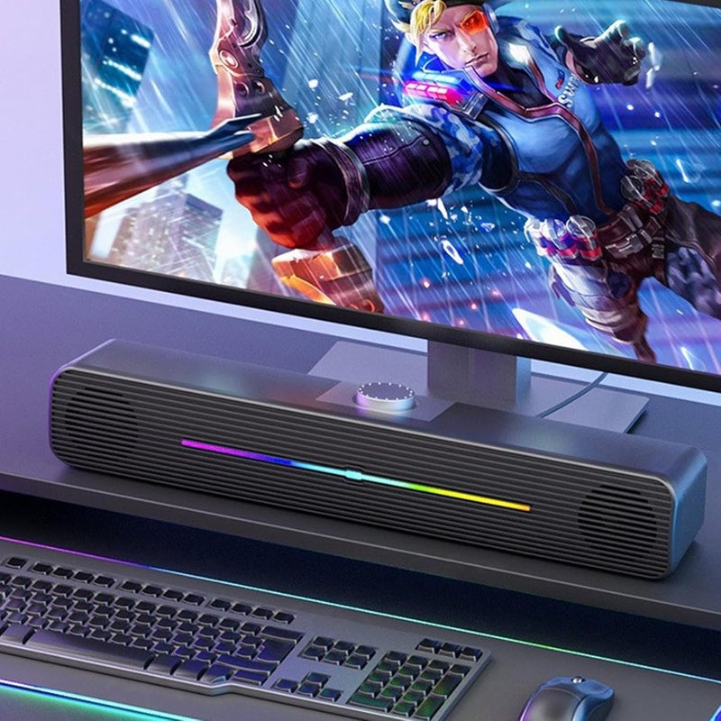 Computer/Laptop Speakers for PC Desktop Monitor, PC Sound Bar - USB-Powered 3.5mm AUX Plug -n-Play, Superb Stereo Sound, with Gradient RGB Lighting（Black） - Image 3