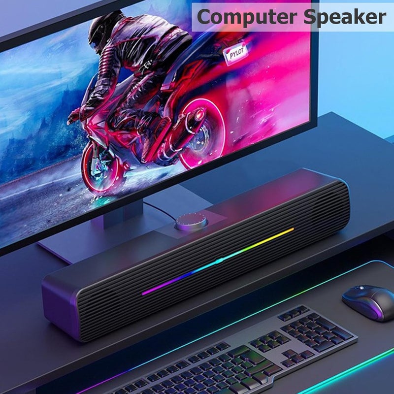 Computer/Laptop Speakers for PC Desktop Monitor, PC Sound Bar - USB-Powered 3.5mm AUX Plug -n-Play, Superb Stereo Sound, with Gradient RGB Lighting（Black） - Image 5