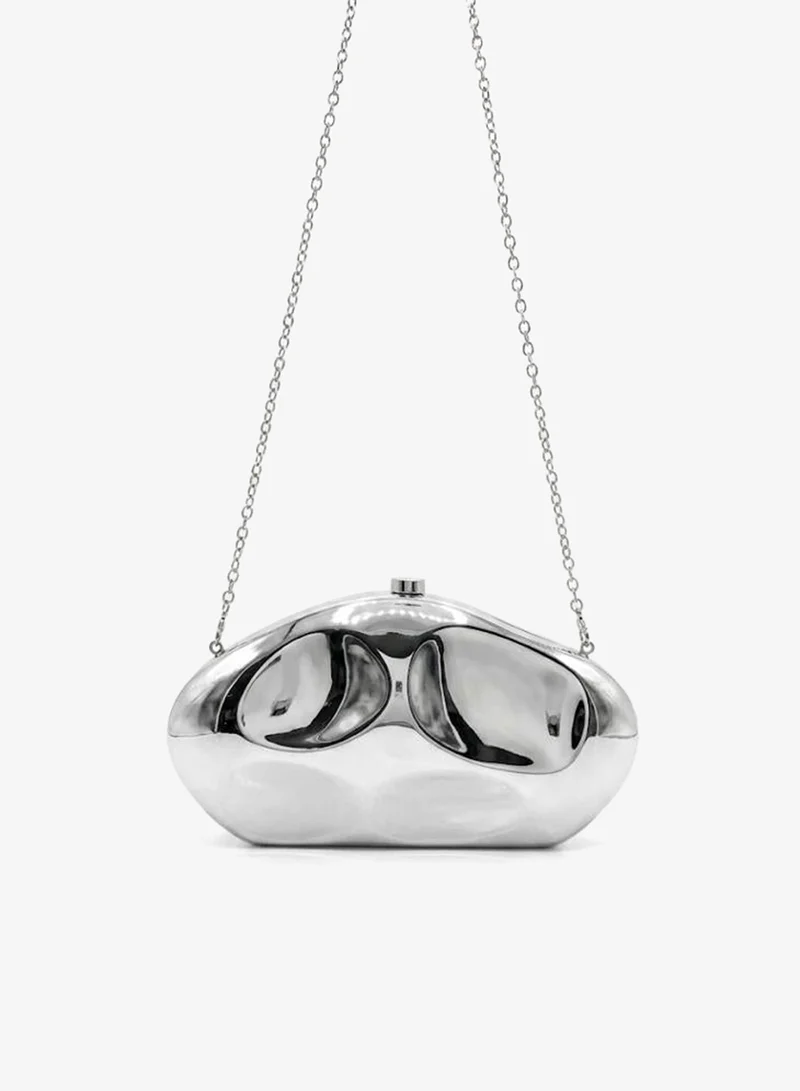 Viny Viny Women's Metallic Sculptural Clutch Bag | Modern Molten Hard Shell Evening Purse | Party Handbag for Weddings, Cocktail, Prom, Eid & Special Occasions – Silver, Gold, Green