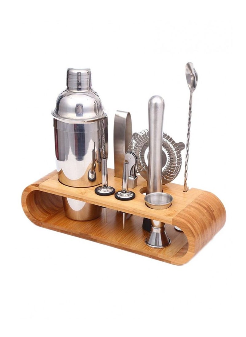 BLOOMING TIME 9-Piece Bartender Cocktail Shaker Set With Stand Silver/Brown 1000ml  - Image 1
