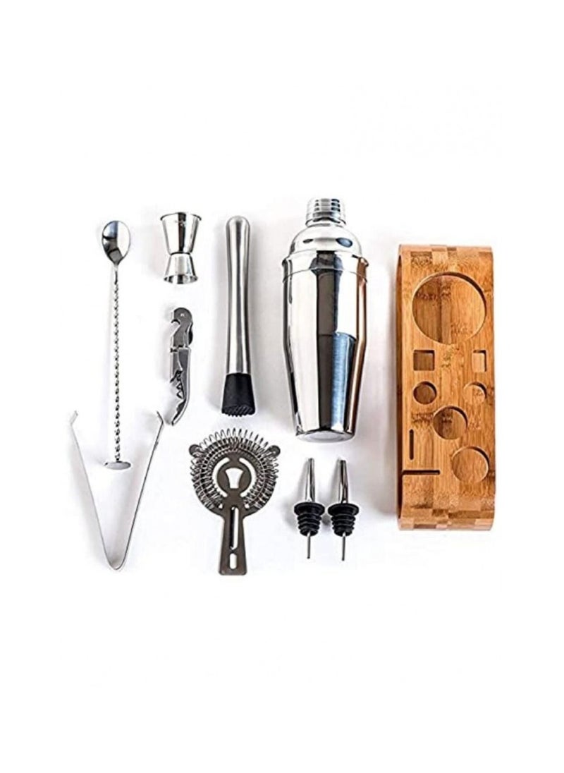 BLOOMING TIME 9-Piece Bartender Cocktail Shaker Set With Stand Silver/Brown 1000ml  - Image 4
