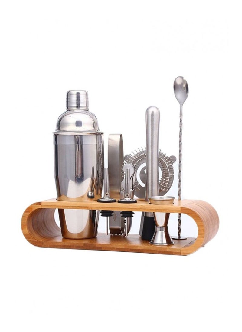 BLOOMING TIME 9-Piece Bartender Cocktail Shaker Set With Stand Silver/Brown 1000ml  - Image 2