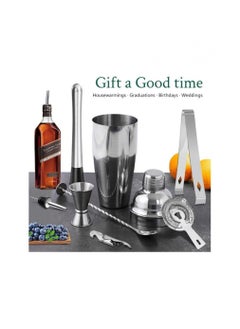 BLOOMING TIME 9-Piece Bartender Cocktail Shaker Set With Stand Silver/Brown 1000ml  - Image 5