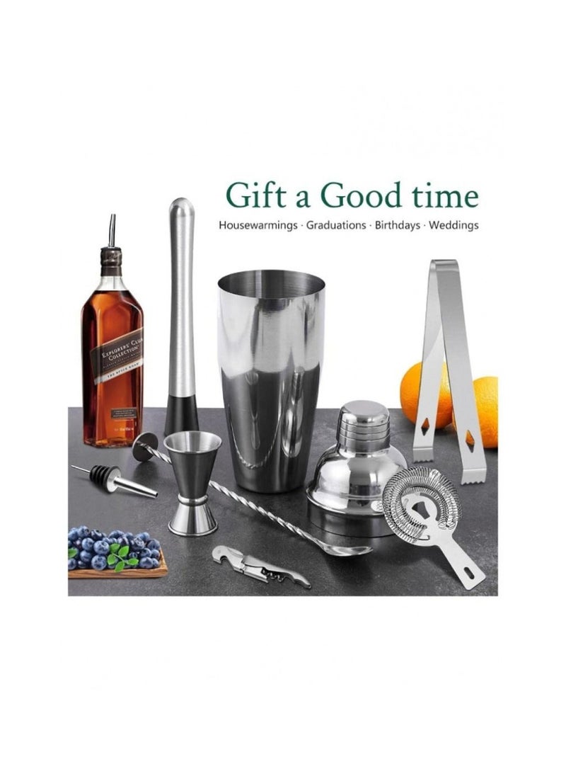BLOOMING TIME 9-Piece Bartender Cocktail Shaker Set With Stand Silver/Brown 1000ml  - Image 5