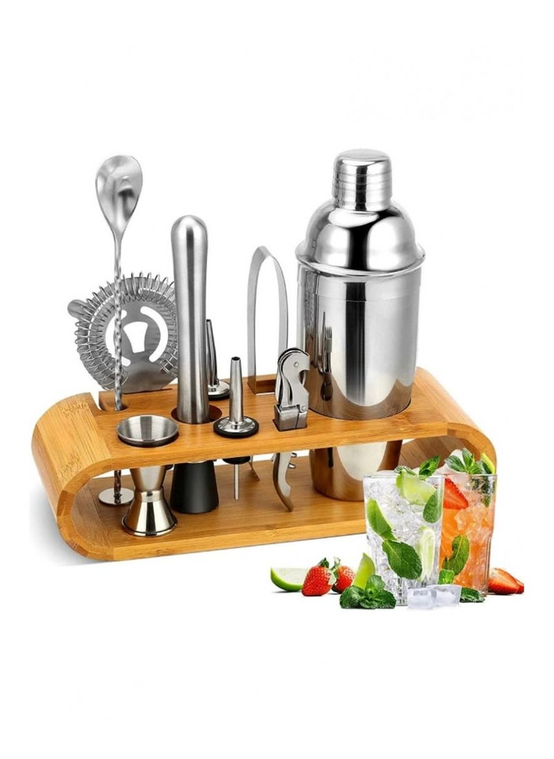 BLOOMING TIME 9-Piece Bartender Cocktail Shaker Set With Stand Silver/Brown 1000ml  - Image 3