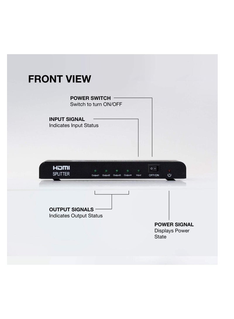 Zero 1080P 4 Way HD HUB 1x4 HDMI 3D Splitter Amplifier Switcher Power Black - Image 2