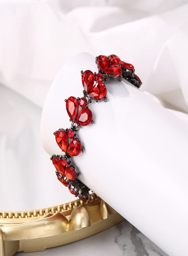 BriLove Wedding Bridal Crystal Rhinestone Multi Teardrop Bracelet for Women Party Prom Ruby Color Black-Tone - Image 3