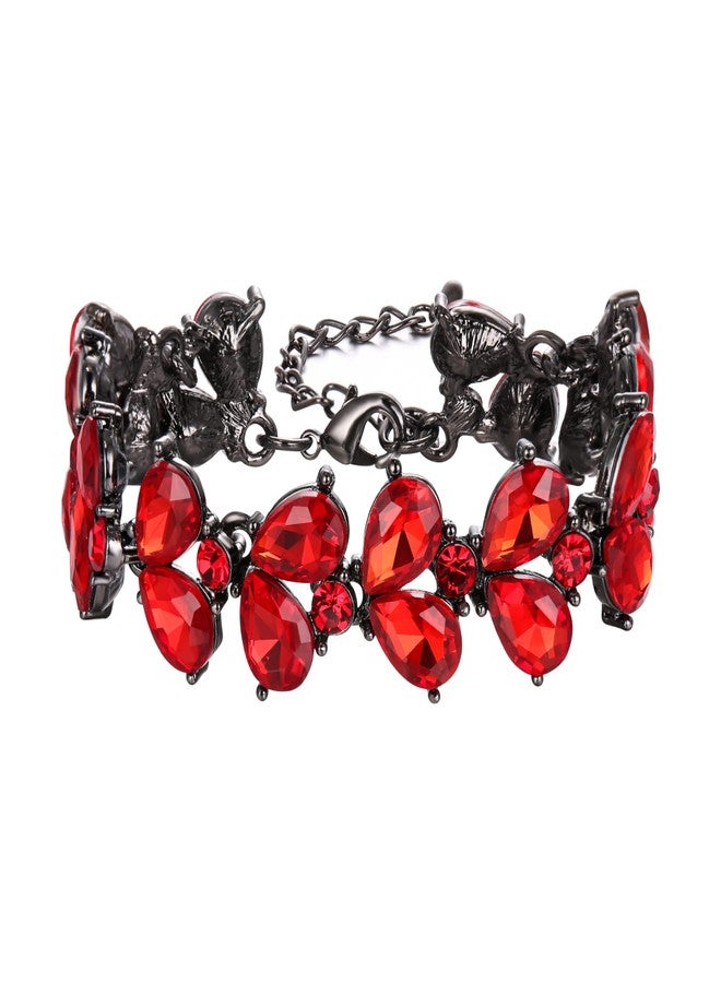 BriLove Wedding Bridal Crystal Rhinestone Multi Teardrop Bracelet for Women Party Prom Ruby Color Black-Tone - Image 1