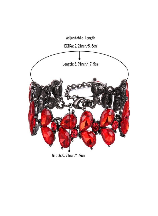 BriLove Wedding Bridal Crystal Rhinestone Multi Teardrop Bracelet for Women Party Prom Ruby Color Black-Tone - Image 4