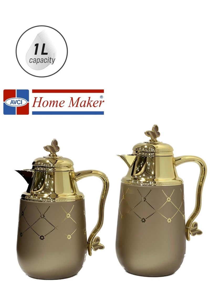 Home Maker - 2-Piece  Tea & Coffee Flask Light Brown / Gold - Image 1