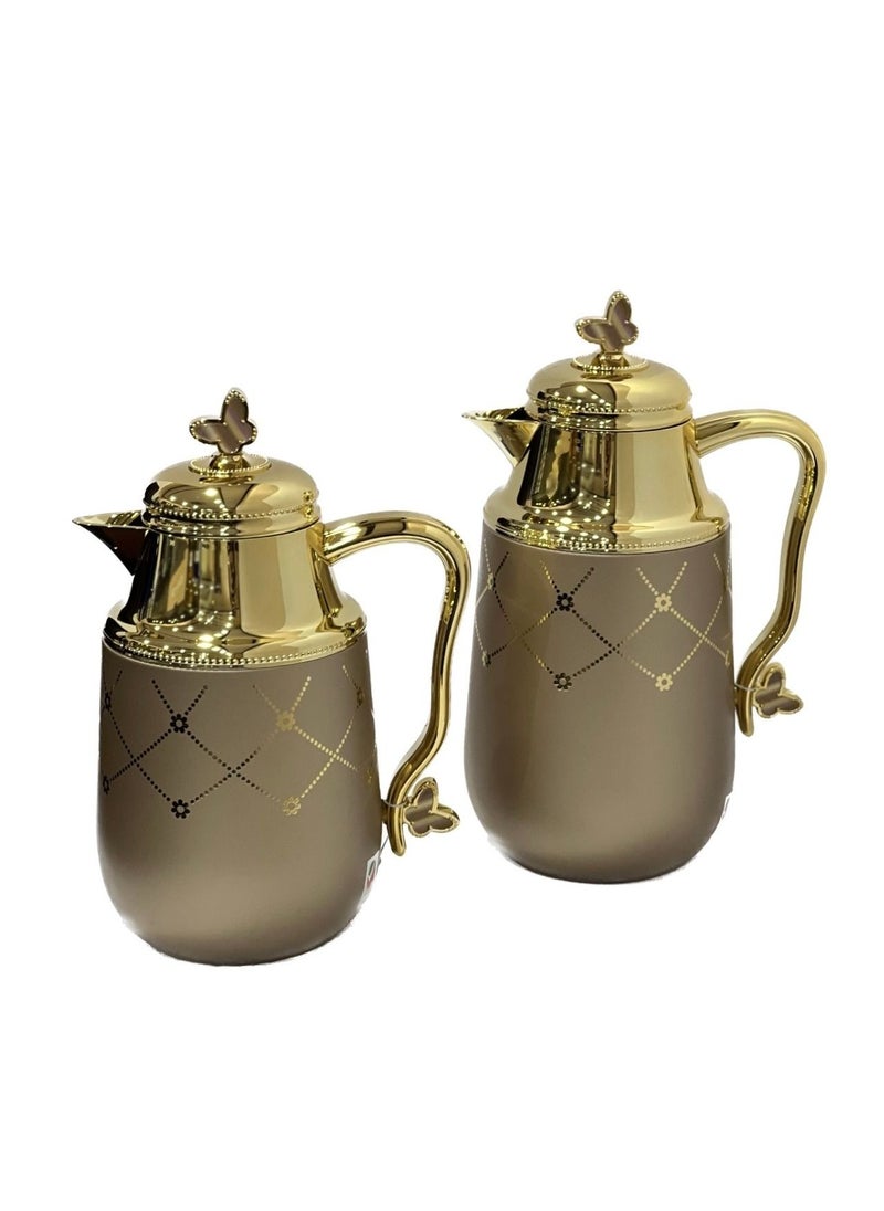 Home Maker - 2-Piece  Tea & Coffee Flask Light Brown / Gold - Image 1