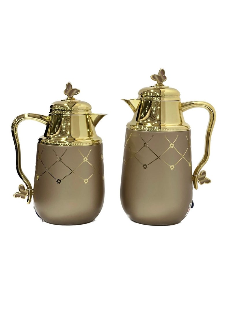 Home Maker - 2-Piece  Tea & Coffee Flask Light Brown / Gold - Image 1