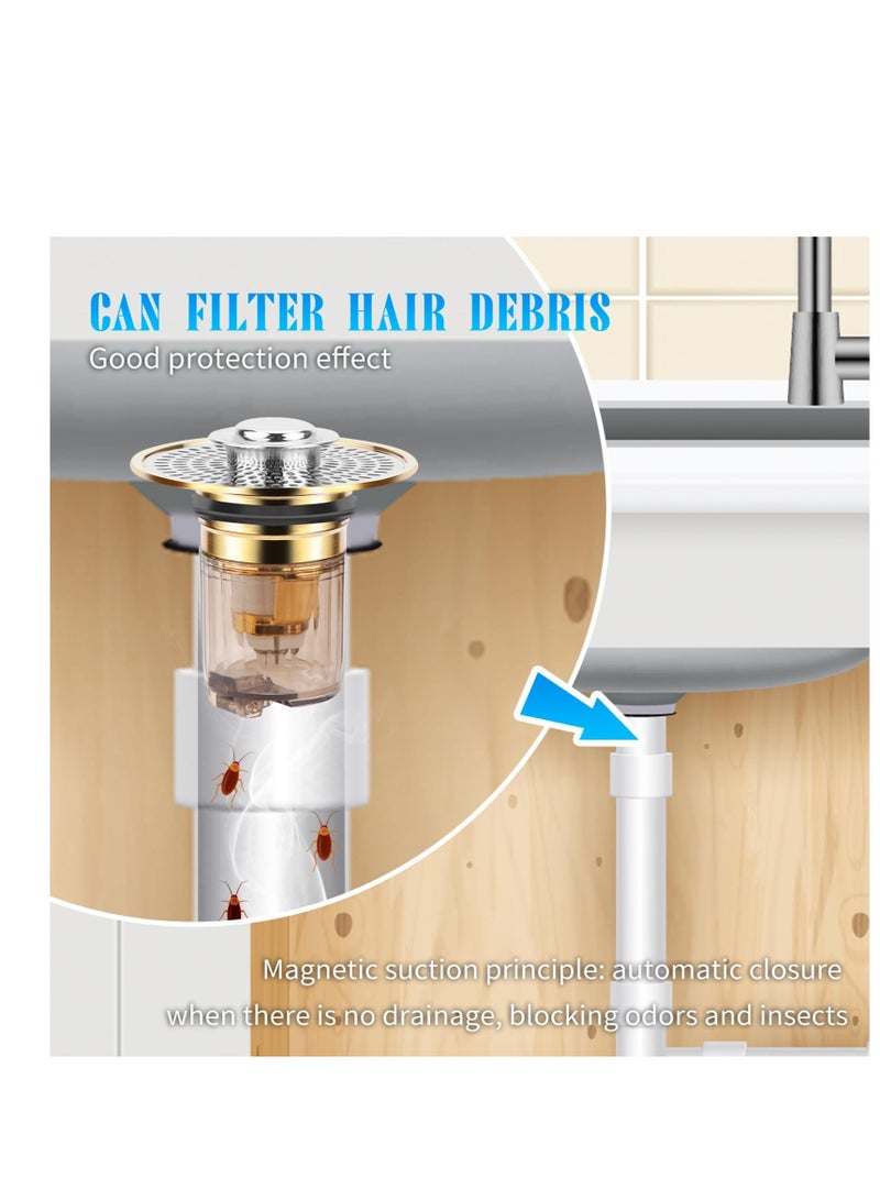 Excefore Universal Bathroom Sink Stopper, 2 in 1Bathroom Sink Stopper and Sink Drain Strainer, Sink Drain Strainer with Anti Clogging Filter Hair Catcher, Suitable for 1.34~1.46'' Drainage Holes (Gold) - Image 4