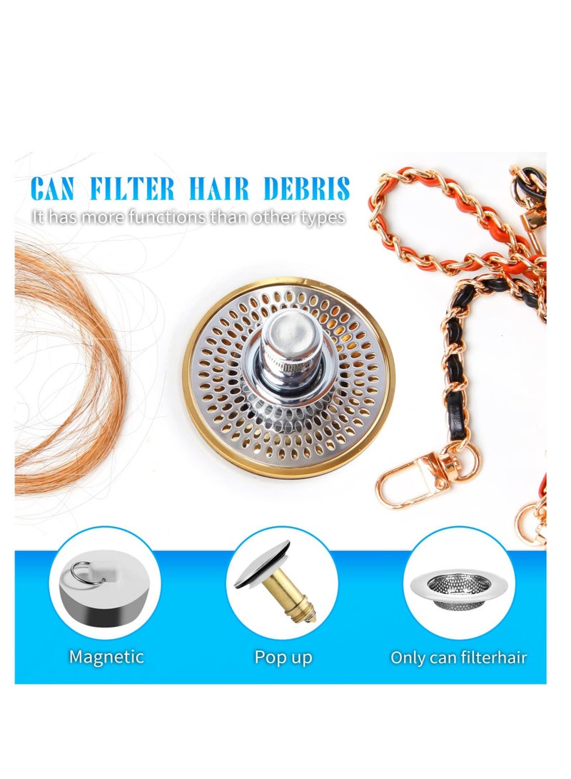 Excefore Universal Bathroom Sink Stopper, 2 in 1Bathroom Sink Stopper and Sink Drain Strainer, Sink Drain Strainer with Anti Clogging Filter Hair Catcher, Suitable for 1.34~1.46'' Drainage Holes (Gold) - Image 5