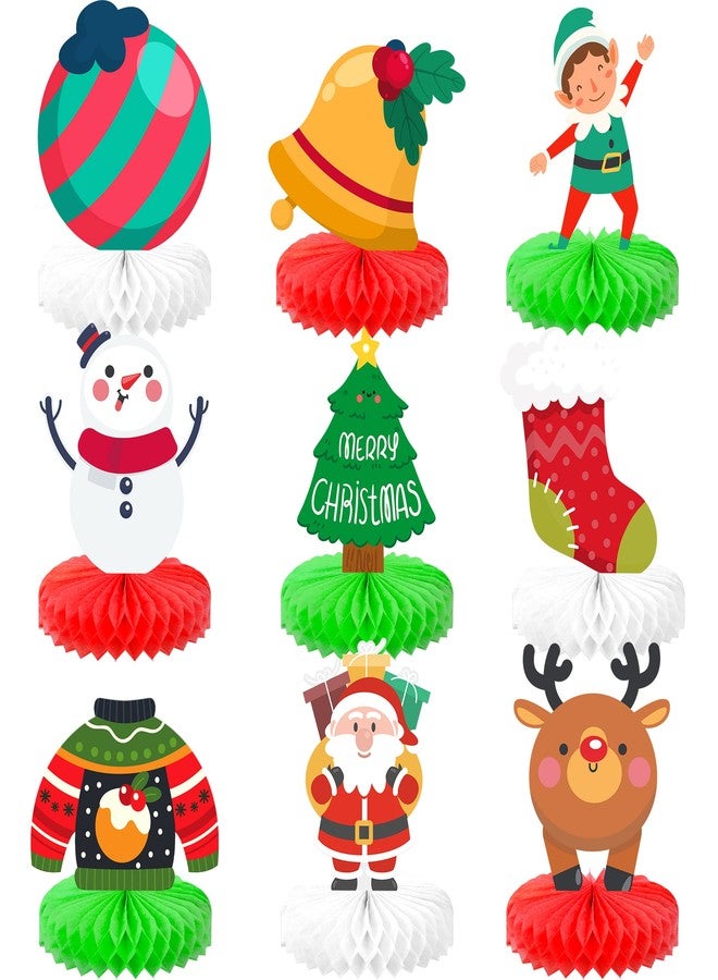 كاتشون قطع زينة مركزية على شكل خلية نحل لعيد الميلاد من كاتش أون - عبوة من 9 قطع | قطع زينة مركزية للطاولات | أغطية طاولات - Image 1