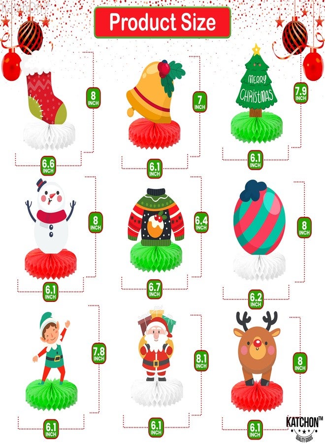 كاتشون قطع زينة مركزية على شكل خلية نحل لعيد الميلاد من كاتش أون - عبوة من 9 قطع | قطع زينة مركزية للطاولات | أغطية طاولات - Image 2