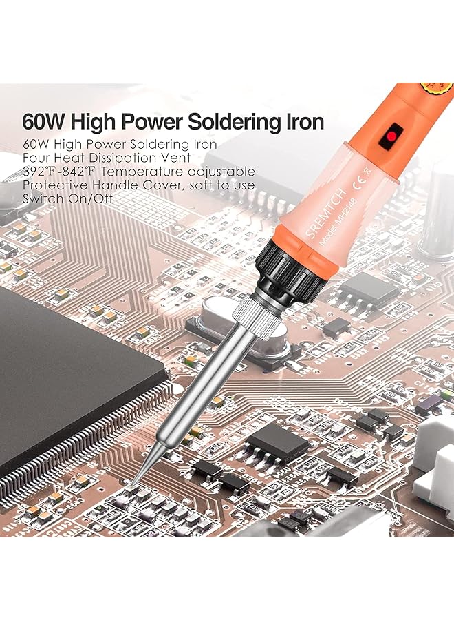 erorex Soldering Iron 60W Soldering Irons Kit With Adjustable Temperature Knob 200 450℃） Welding Tools With 5 Soldering Iron Tips 17G Solder Wire Soldering Iron Stand For Welding And Repairing - Image 4