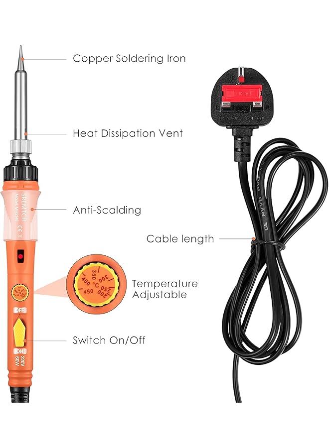 erorex Soldering Iron 60W Soldering Irons Kit With Adjustable Temperature Knob 200 450℃） Welding Tools With 5 Soldering Iron Tips 17G Solder Wire Soldering Iron Stand For Welding And Repairing - Image 2