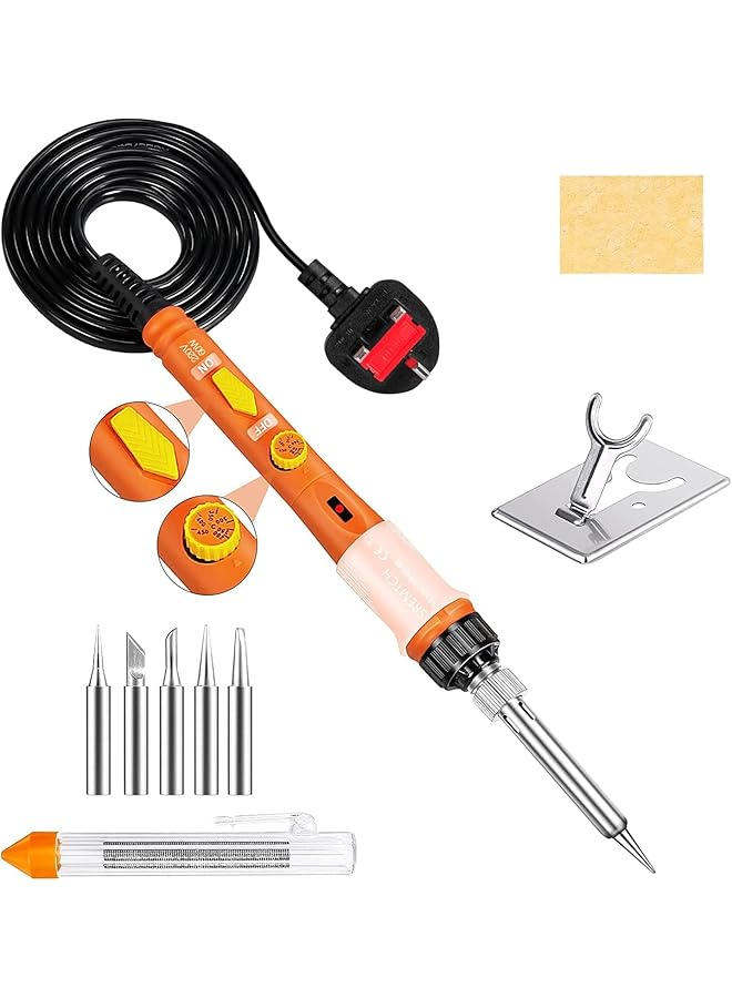 erorex Soldering Iron 60W Soldering Irons Kit With Adjustable Temperature Knob 200 450℃） Welding Tools With 5 Soldering Iron Tips 17G Solder Wire Soldering Iron Stand For Welding And Repairing - Image 1