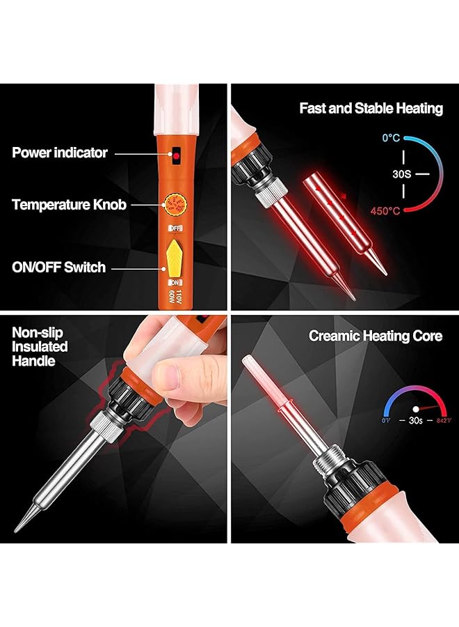 erorex Soldering Iron 60W Soldering Irons Kit With Adjustable Temperature Knob 200 450℃） Welding Tools With 5 Soldering Iron Tips 17G Solder Wire Soldering Iron Stand For Welding And Repairing - Image 5